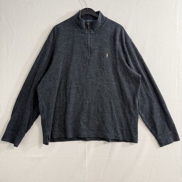 Polo Ralph Lauren Sweater Mens Sz L Heather Gray Pullover Quarter Zip Estate Rib - Picture 1 of 8